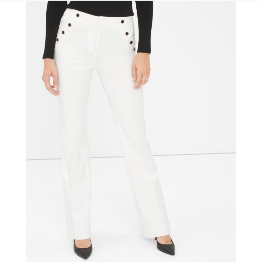 White House Black market Nautical Slim Flare Pants white pants size 8